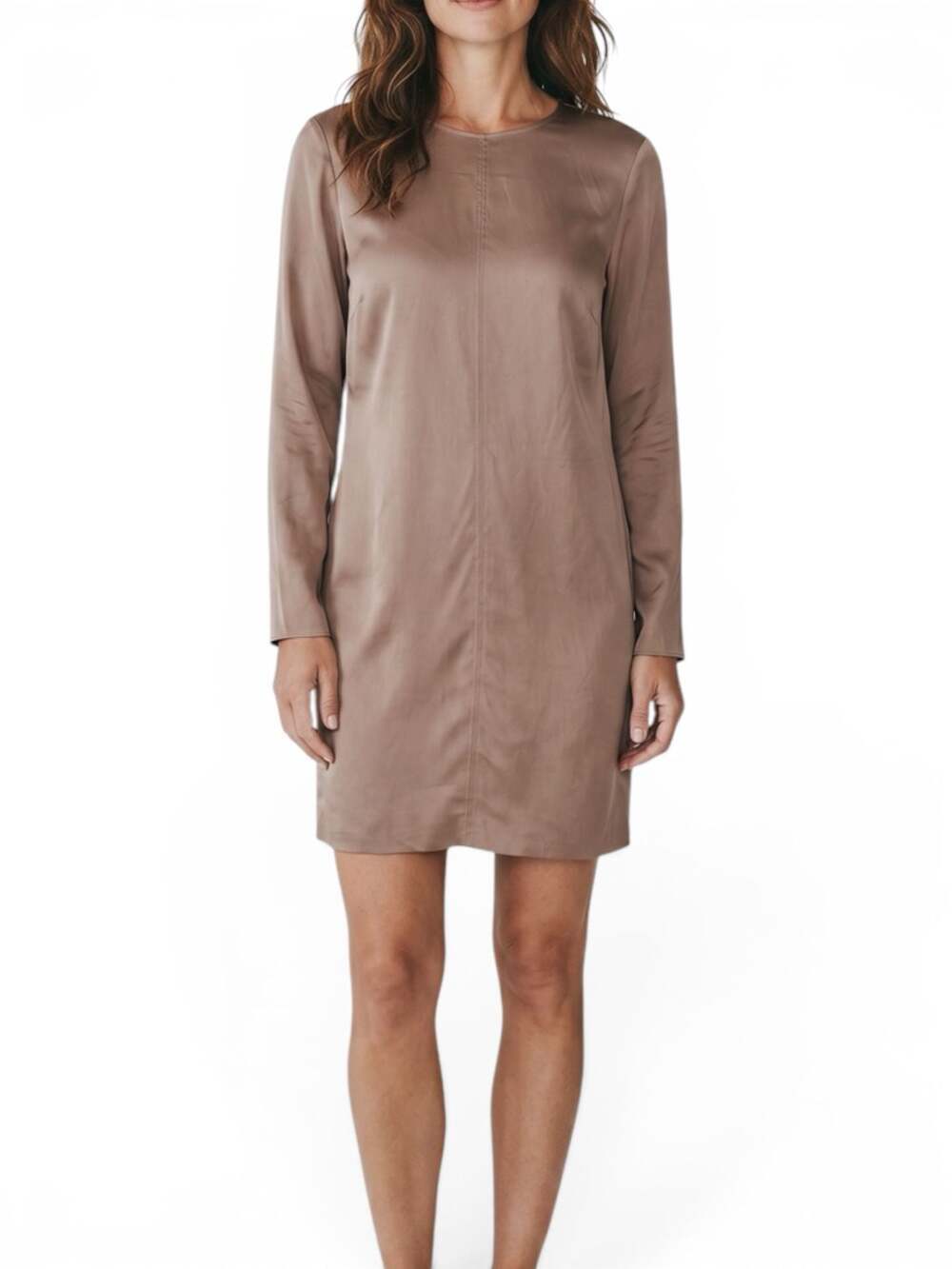 ARKET Long Sleeve Satin Mini Shift Dress Camel Size EU 34 US 2 NWT